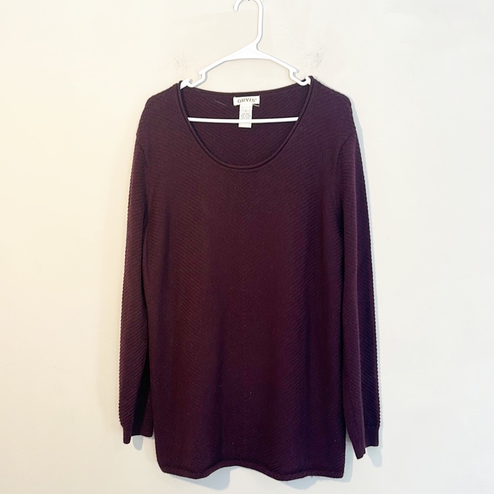 ORVIS Plum Ribbed Wool Long Sleeve Pullover sweater tunic women size Large